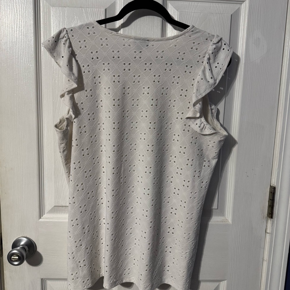 Eyelet Jersey Crew Neck Ruffle Top - Picture 2 of 6